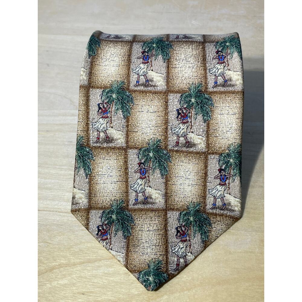 Vintage Hula Girls Tropicals by Tango Silk Necktie Hawaiian Palm Trees Beachy